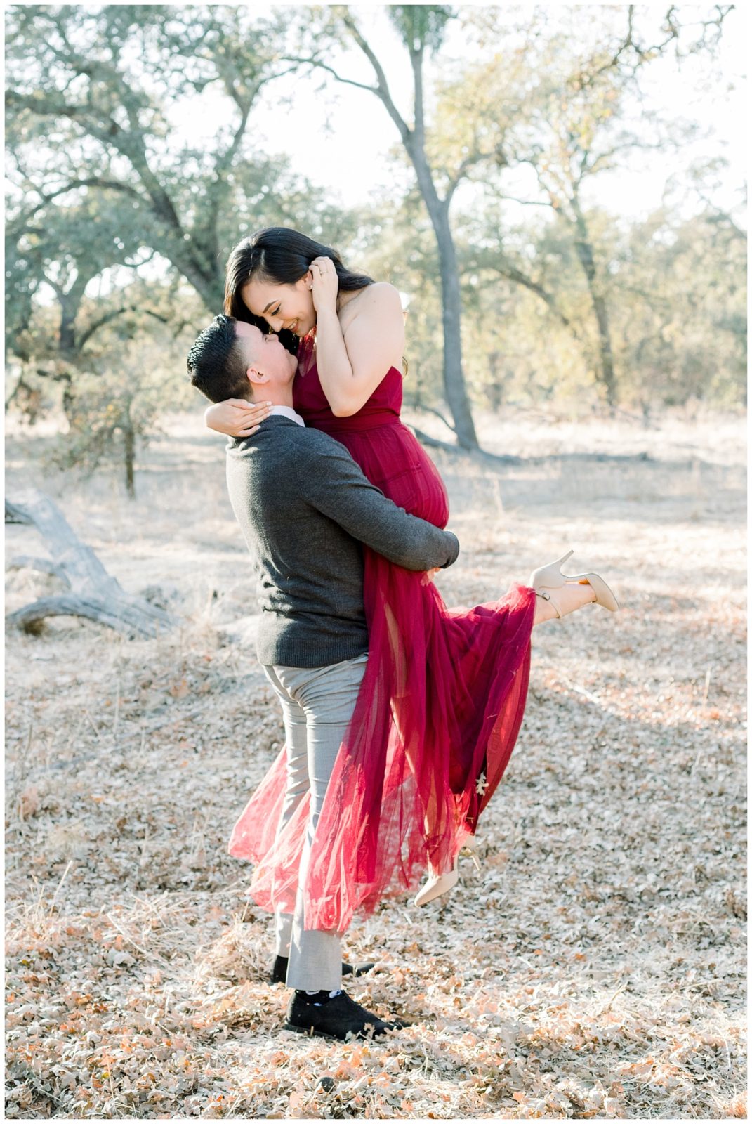 Engagement posing ideas and inspiration in red dress