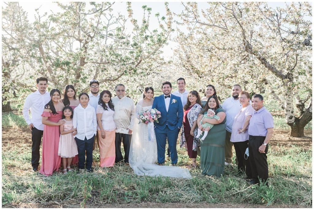 Cherry Blossom Orchard Wedding Family Photos