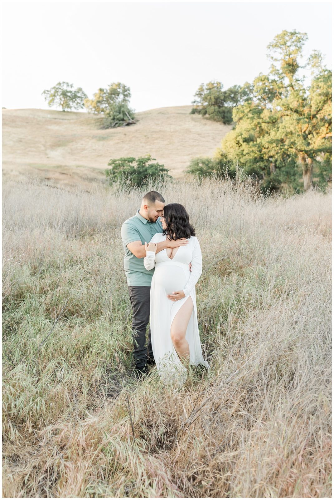 Knights Ferry Maternity Photos Grassy Field Intimate Moment