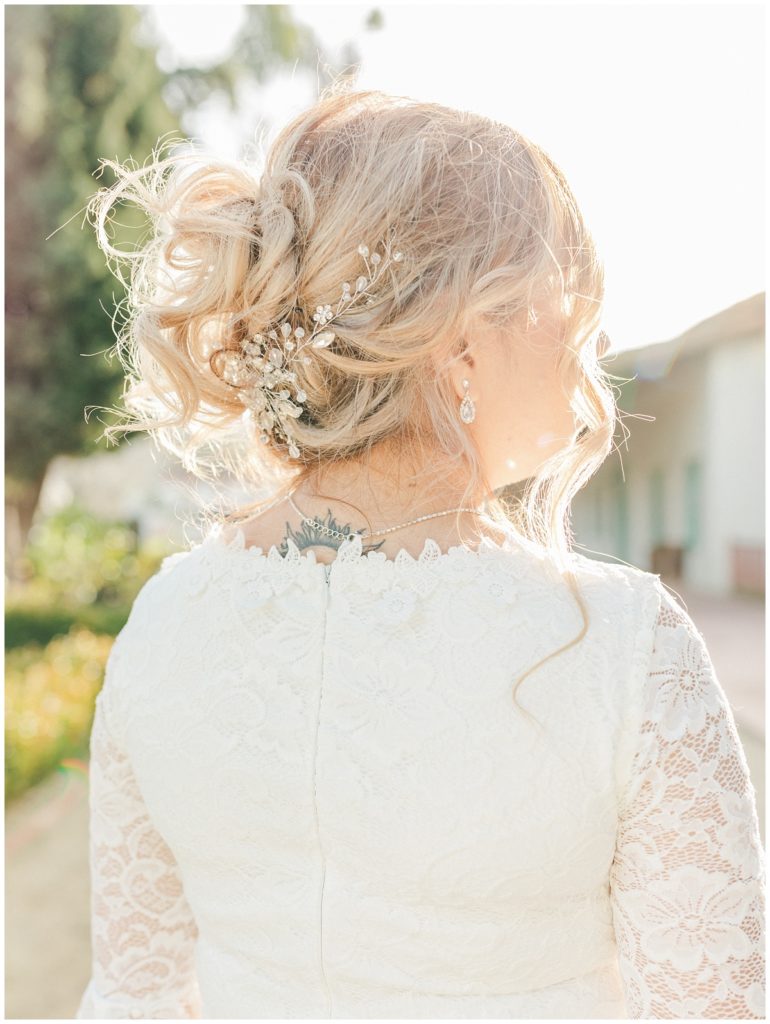 Bridal Hair Details in CA golden light