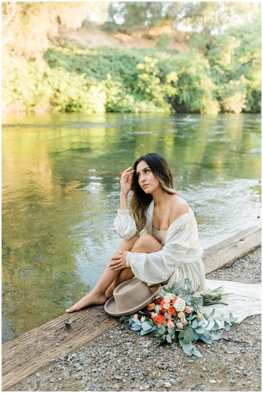 Luxury Elegant Bridal Boudoir Outdoors by Water