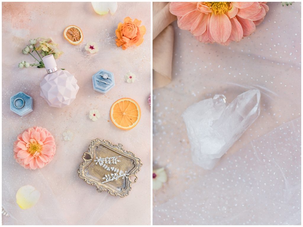 Wedding Flat Lay Details with Crystals