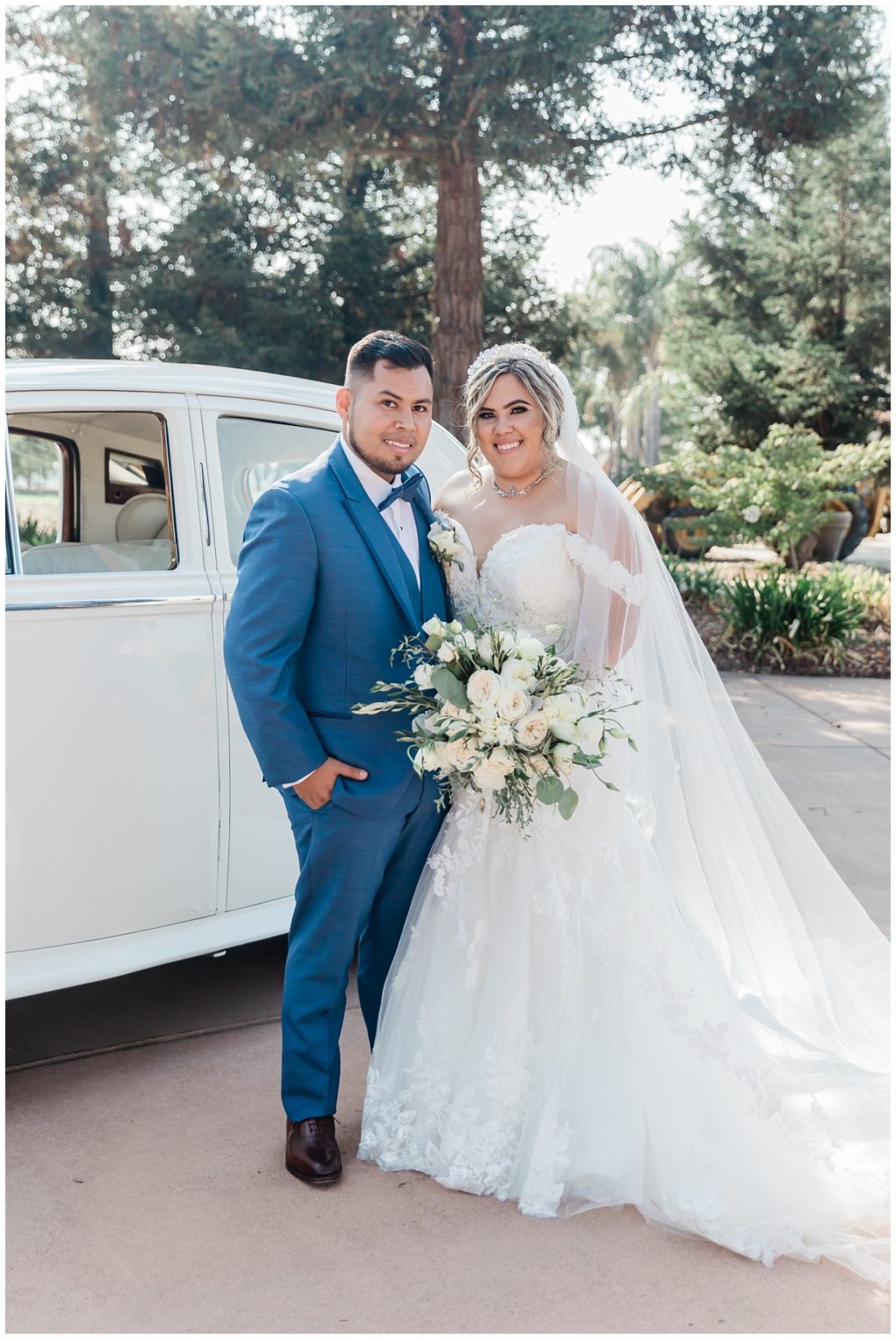 Bride and Groom Portraits with Vintage Car