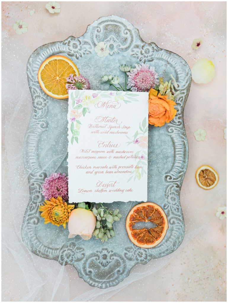 Wedding Menu Card Flat Lay