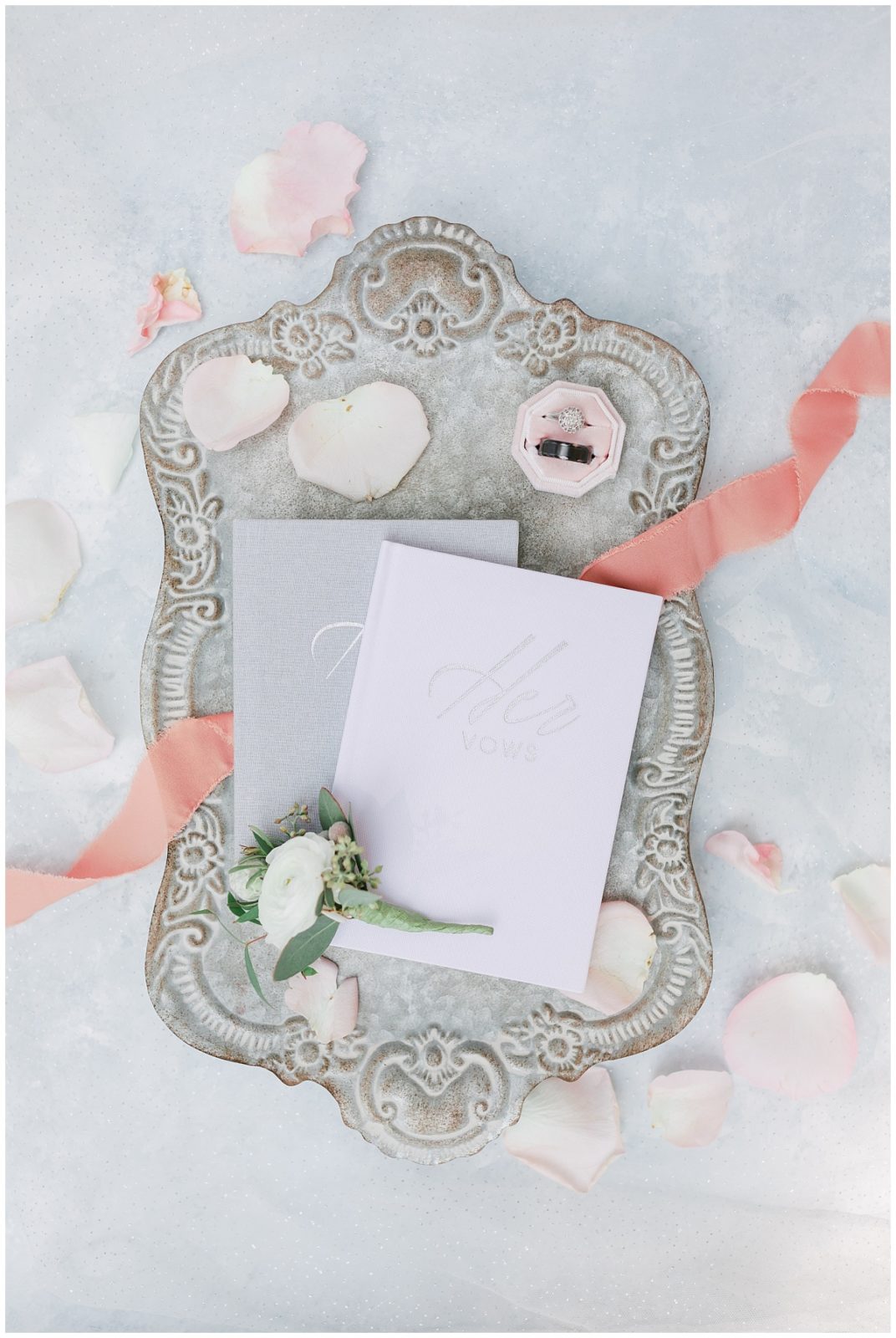 Wedding Detail Flat Lay with Vow Books