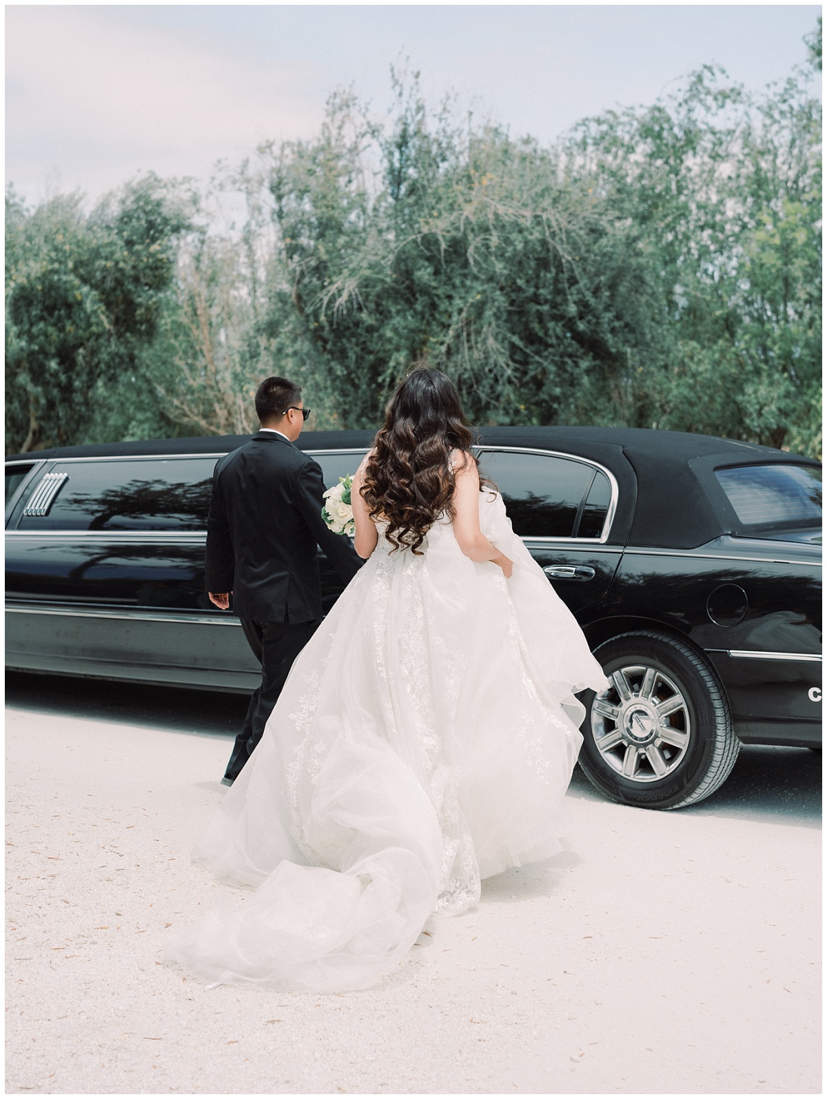 Bride and Groom with Limo