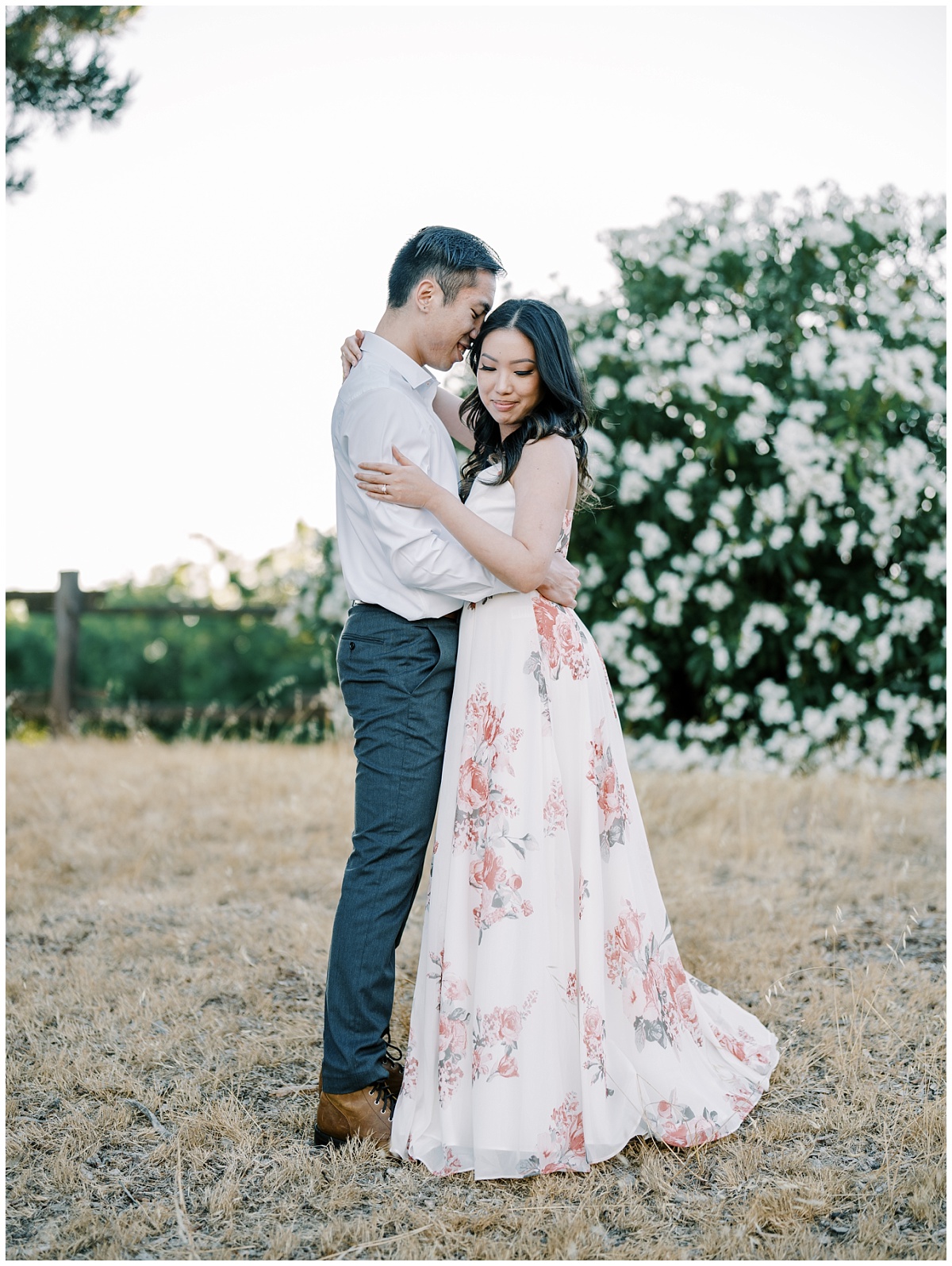 White with Pink Flowers Engagement Dress