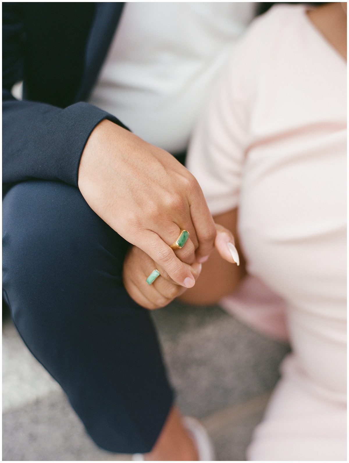 Classic and Modern Engagement Photos with their Jade Rings