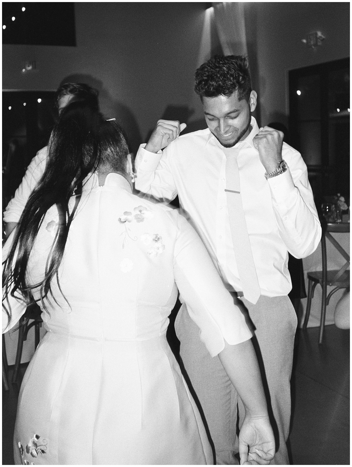 Wedding Reception Dancing Black and White Film