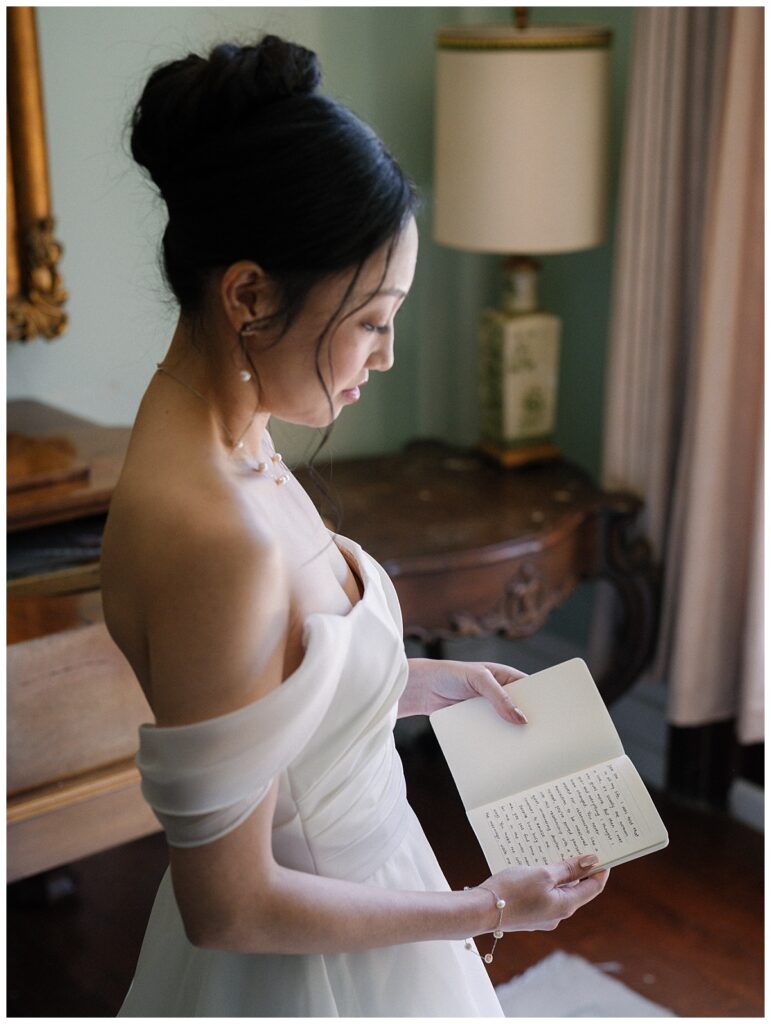 Bride reading private vows
